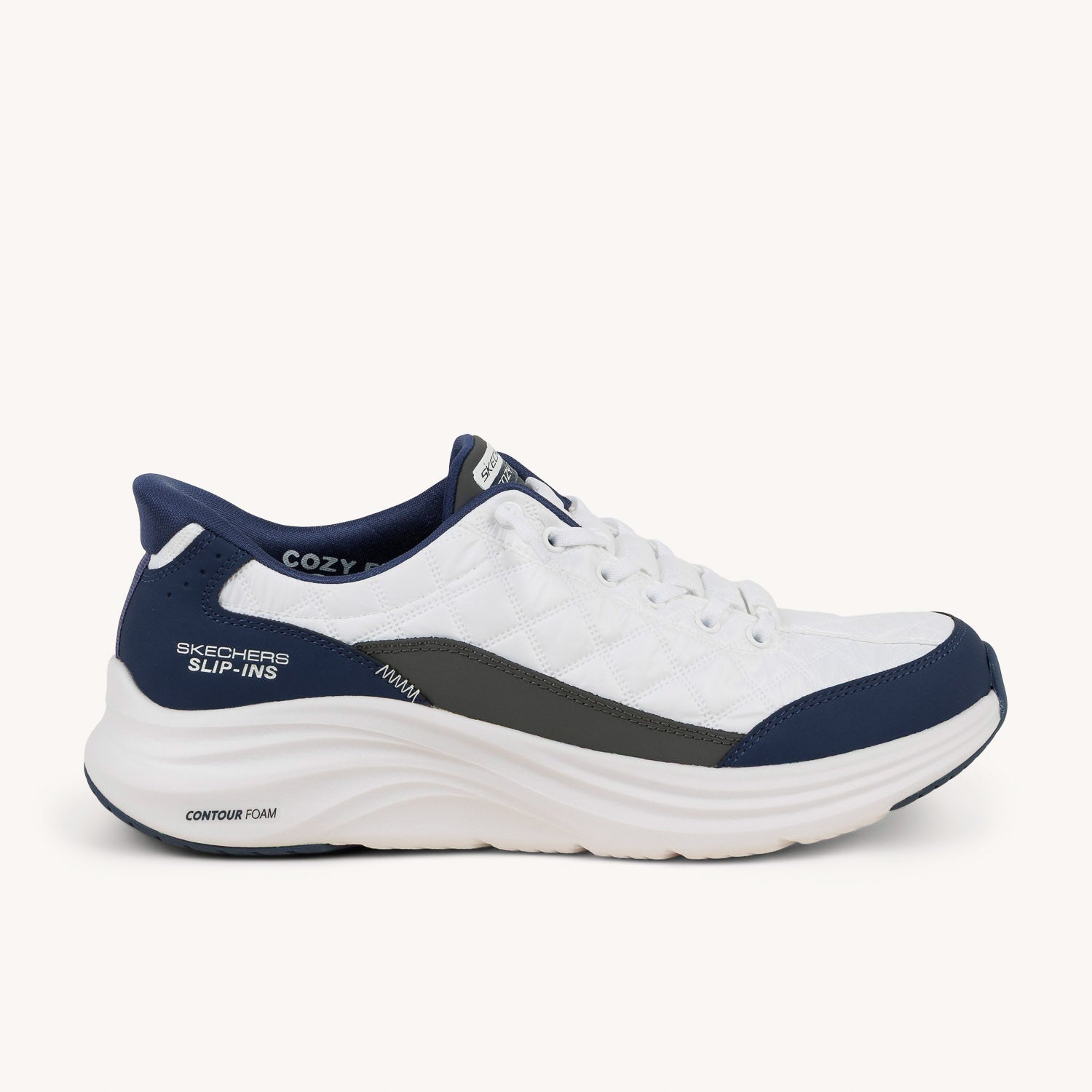 Baskets Homme SKECHERS CONTOUR FOAM COZY FIT SLIP INS Blanc