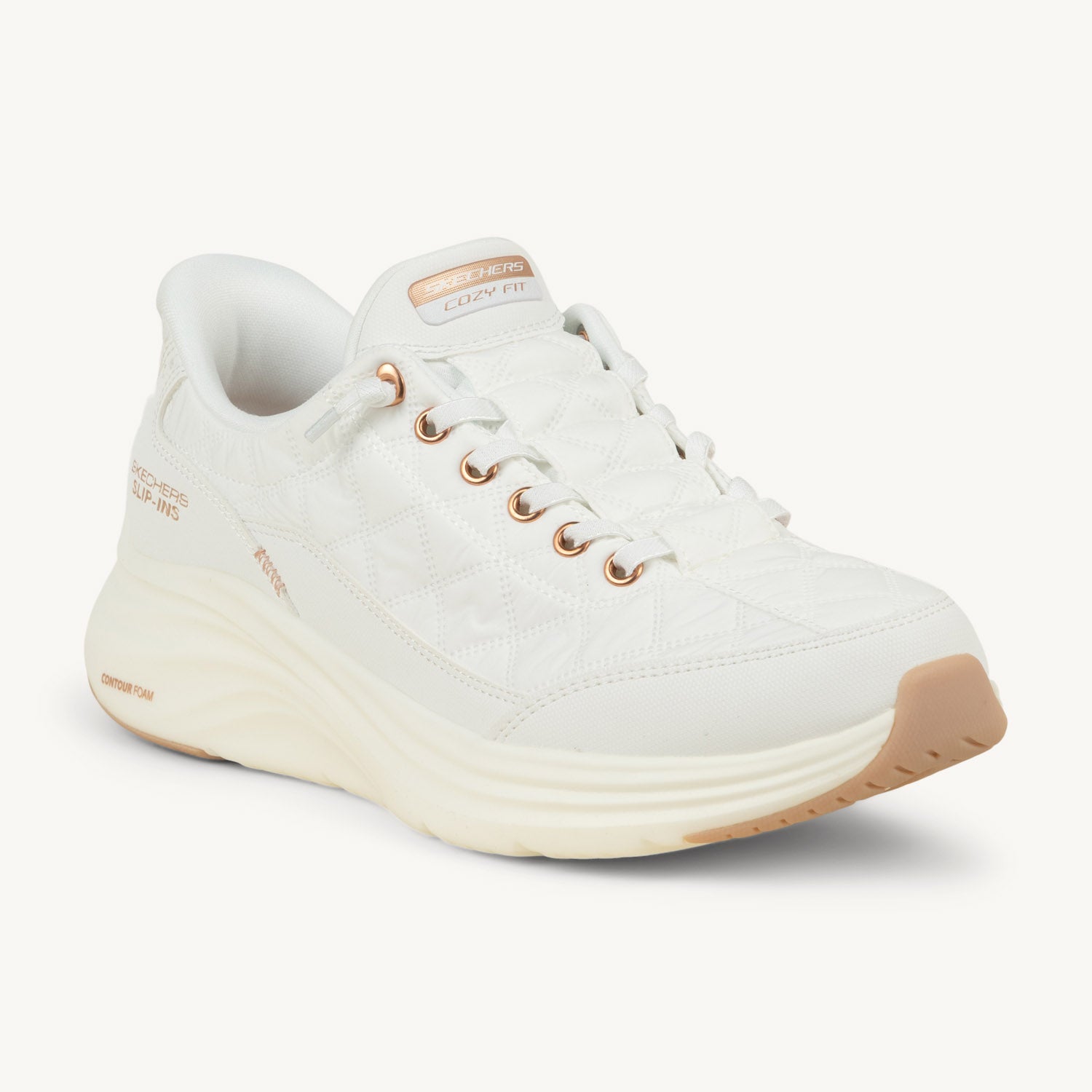 Baskets Femme SKECHERS CONTOUR FOAM COZY FIT SLIP INS Blanc