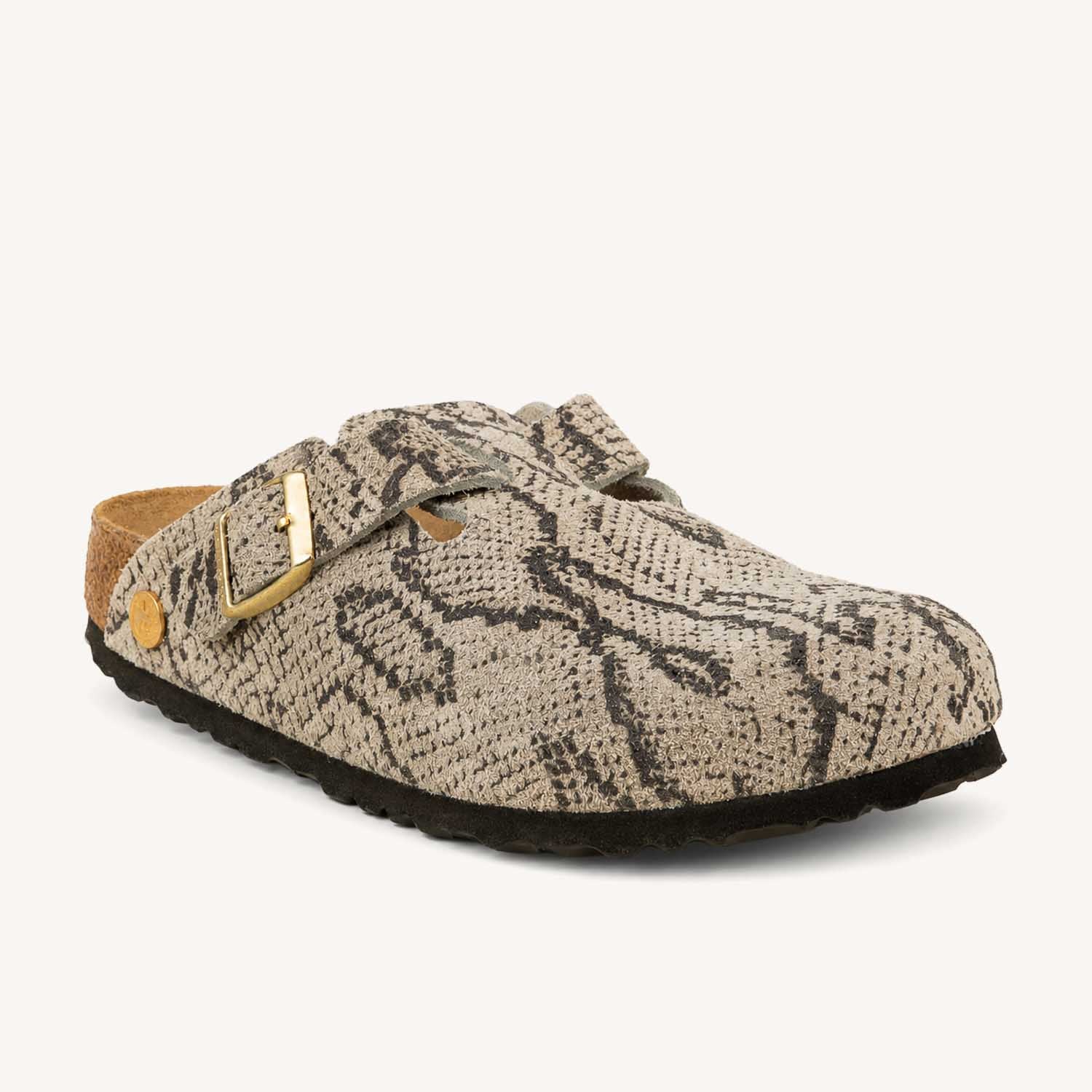 Mules Femme BIRKENSTOCK BOSTON SNAKE OYSTER Beige