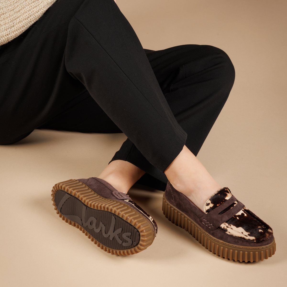 mocassins clarks motifs animaliers, photo studio