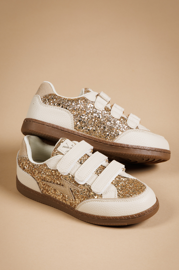 Baskets vanessa wu enfant dorées sur fond beige 